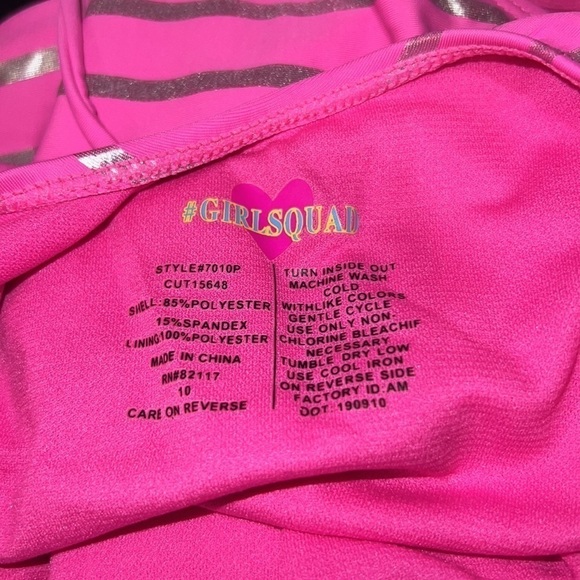 #Girlsquad Pink Silver Striped One Piece Bathing Suit with Sequin Mermaid Sz 10 - Picture 4 of 4